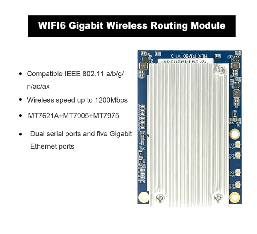 Hi-Link HLK-RM60 AX Gigabit 2.4G 5.8G dual-band serial port WiFi module OpenWrt  MT7621/MT7975/MT7905 WiFi6 module