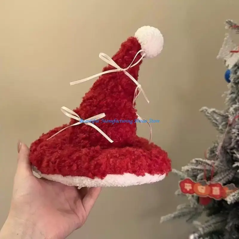 E56A Christmas Hat Flat Clip Hairpin Barrette Bowknot for Bunches Girl Headwear