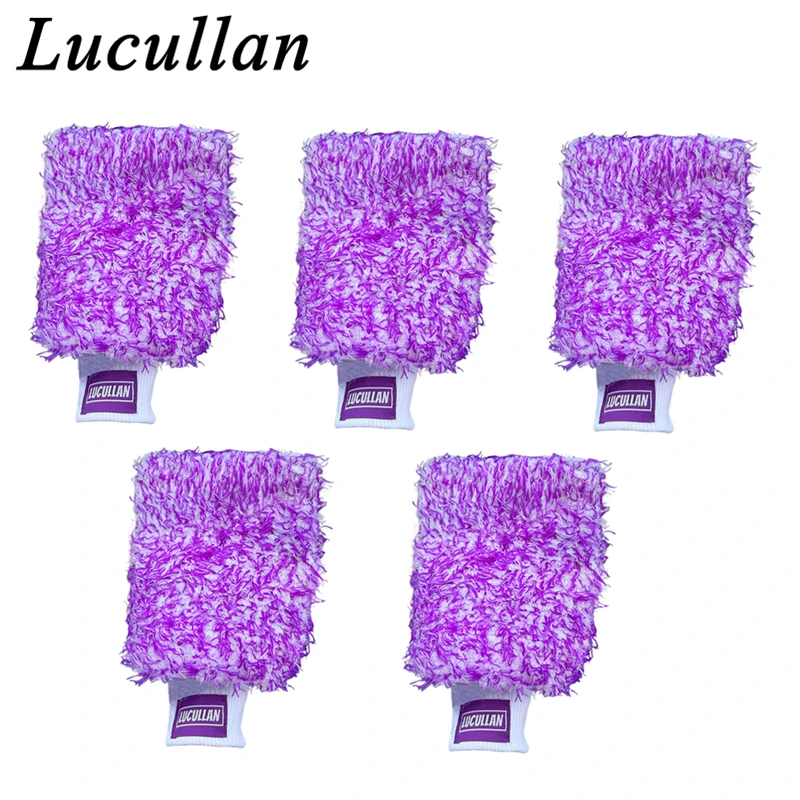 Lucullan Logo Premium Lila Mikrofaser-Handschuh Super Absorbency Foam Stitch Innenfutter Autowaschhandschuh