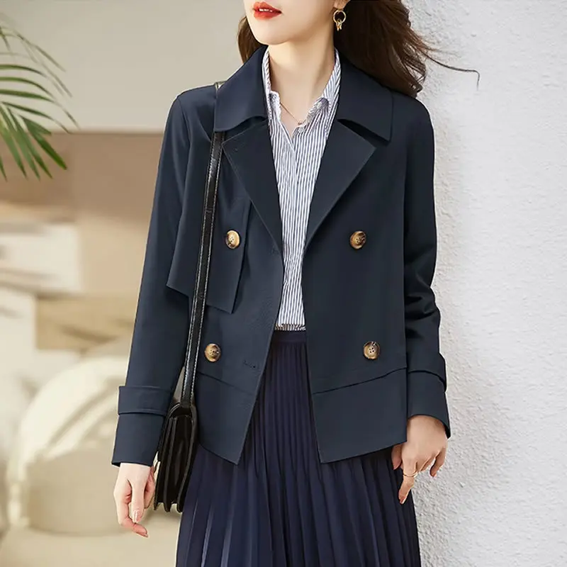 Zwarte vrouwelijke trenchcoat Winter minimalistische drukkwaliteit Goth High-end gevoel Flatterend bedekkend regen Maillard Mujer Front