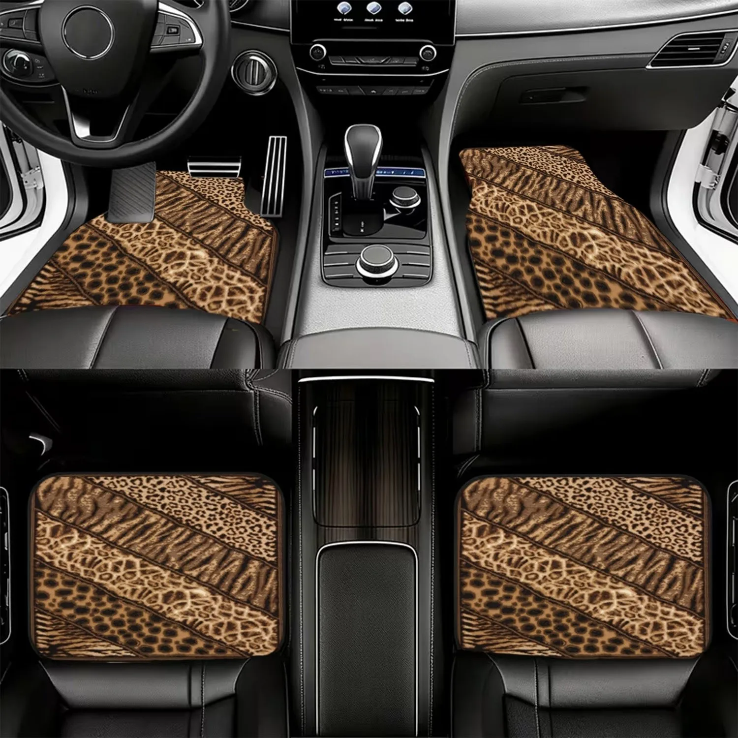 4pcs Animal Print Car Floor Mats | Polyester Material, Universal Fit For Cars, Lightweight & Durable, Ideal For Car Interior Dec