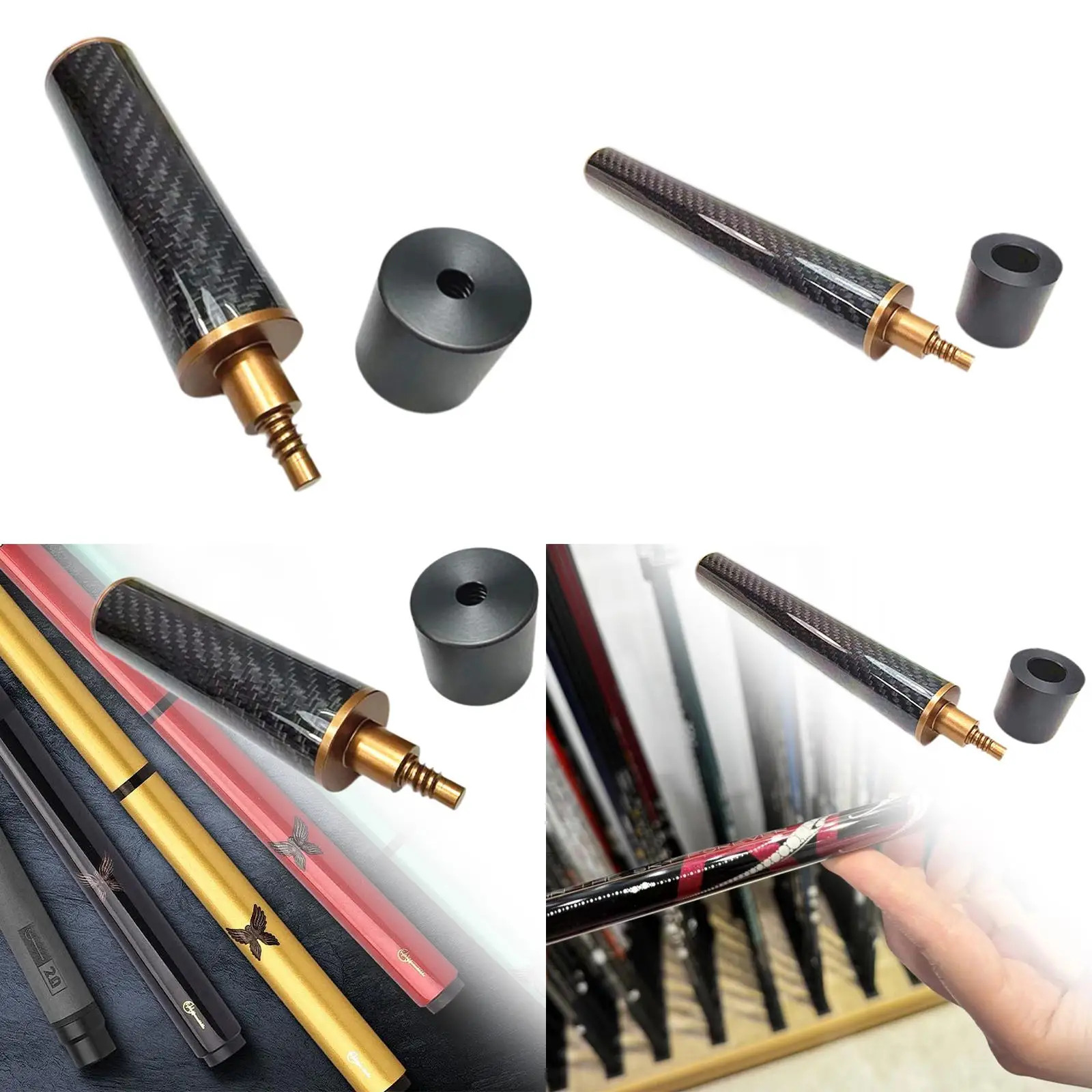 Carbon Fiber Billiard Pool Cue Stick Extension Adjustable Length Split Cue Accessory for Adults Home Bar Practice