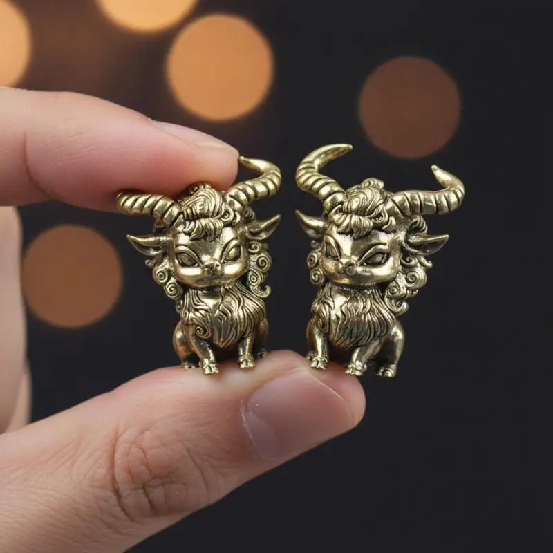 Mini Brass Chinese Qilin Figurines With Exquisite Carved Details Perfect For Home Office Desktop Decoration Collection Gift