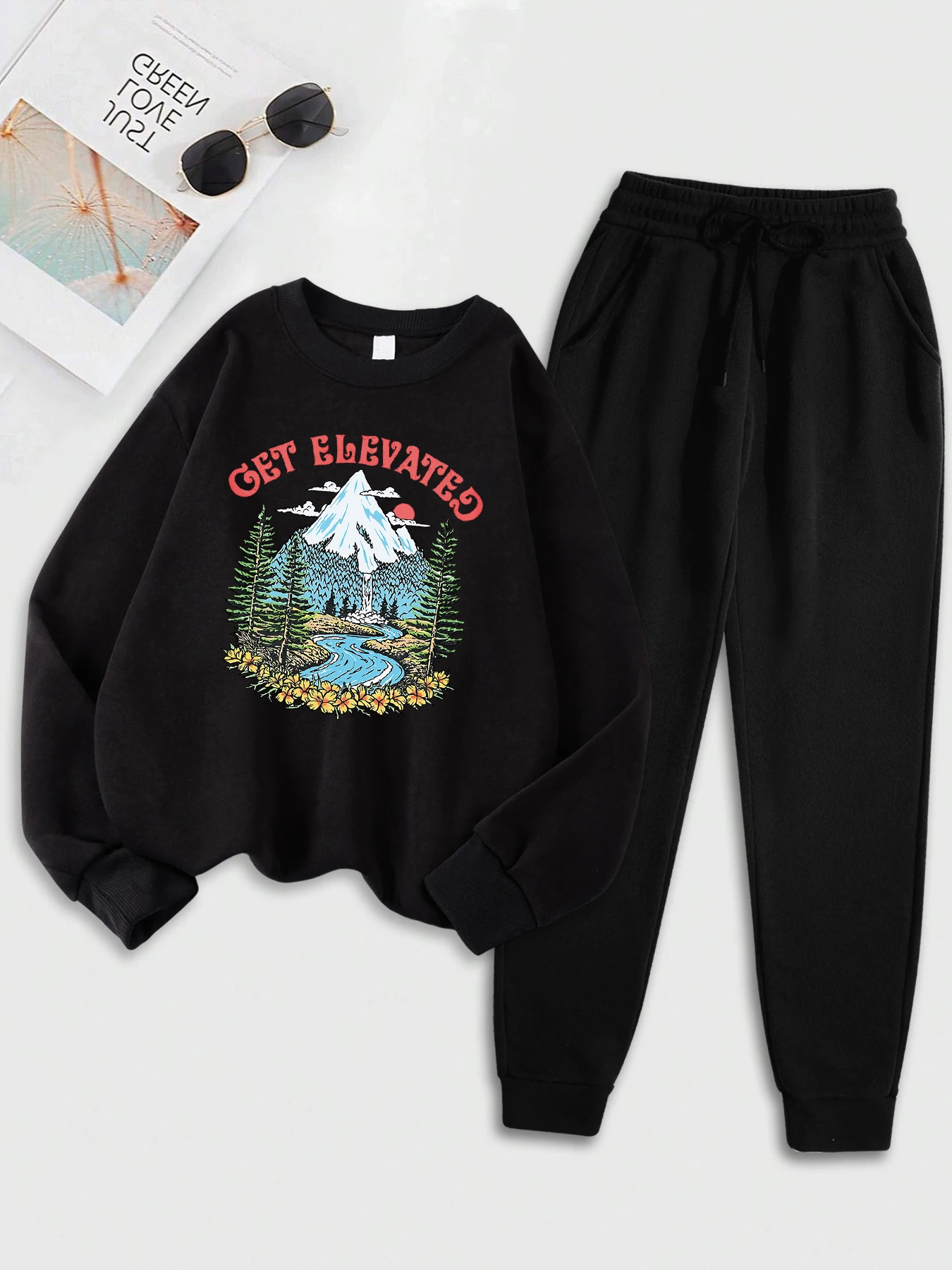 

Получите комплект свитшотов с принтом гор и солнца, женские модные разноцветные толстовки, осенняя мягкая уличная одежда, повседневная свободная толстовка с капюшоном