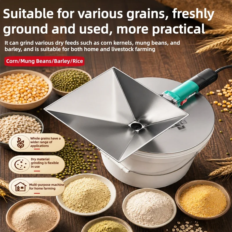 Stainless Steel Feed Hopper for Angle Grinder Modified Grain Grinder DIY Corn Wheat Beans Grinding Funnel