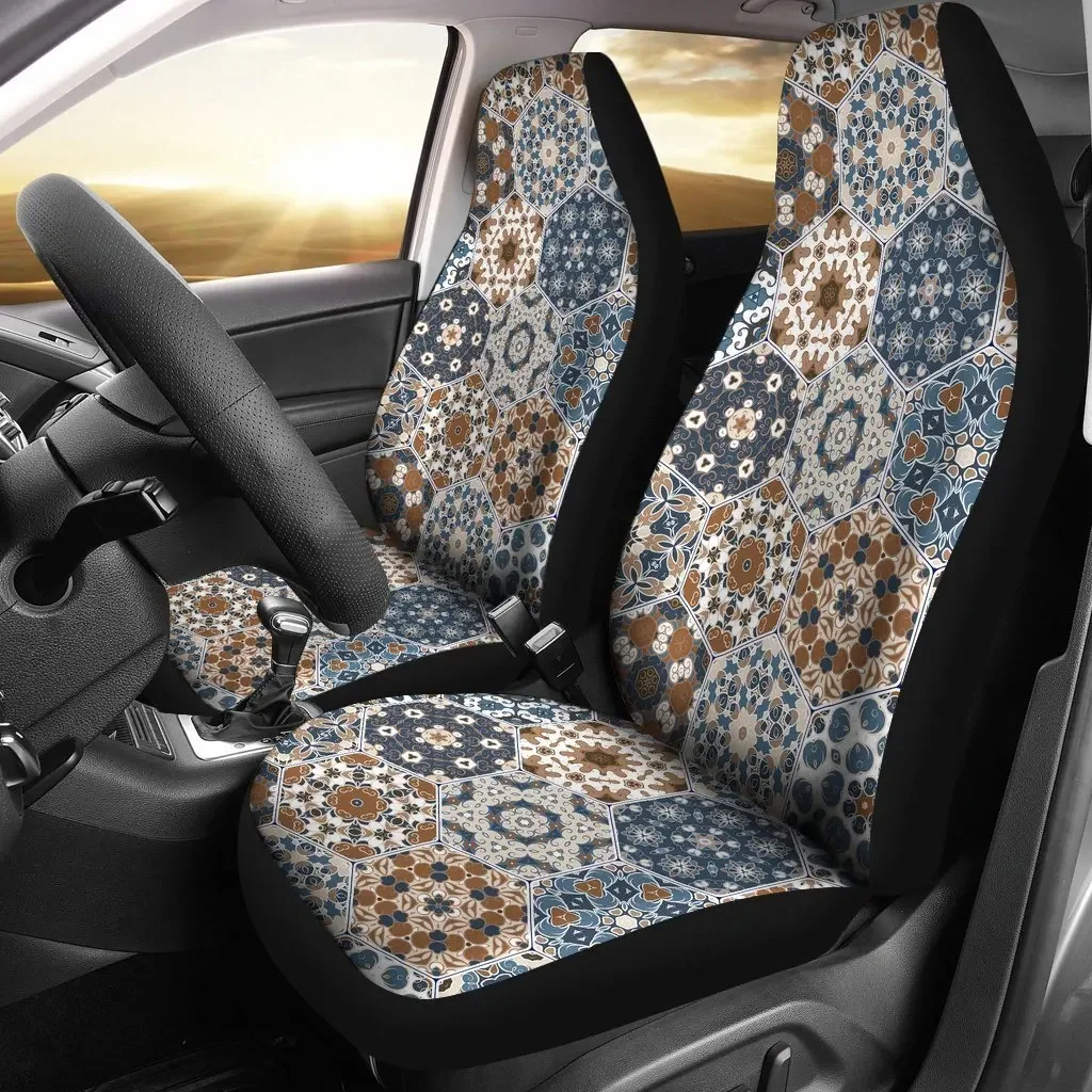 

Mosaic Print Pattern Seat Cover Car Seat Covers Set 2 Pc, Car Accessories Car Mats