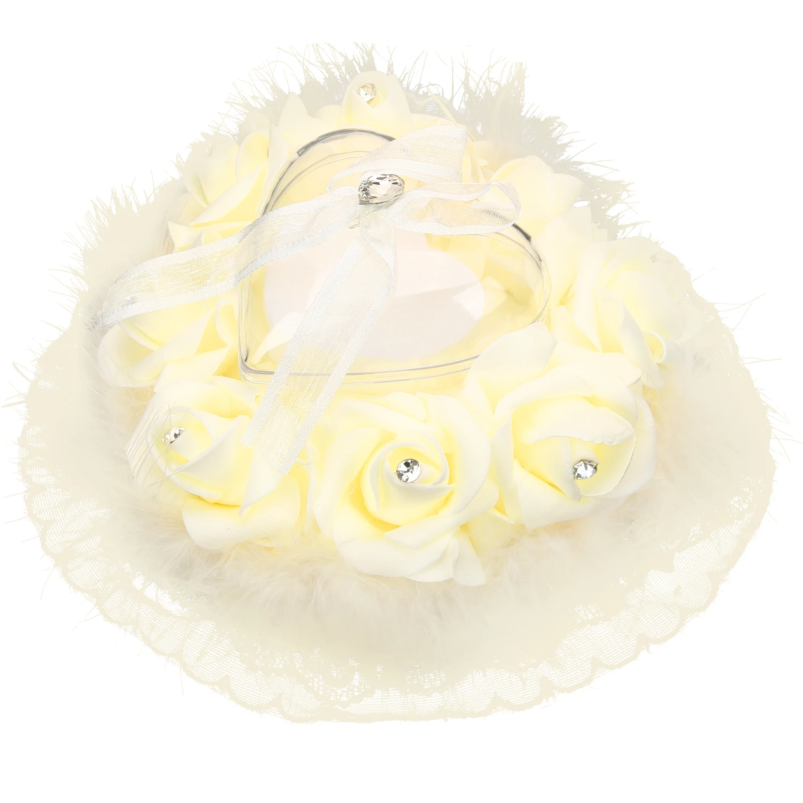 

Ring Pillow Ostrich Foam Wedding Party Proposal Valentine Dating Heart Shape Ring Bearer Pillows Cushion