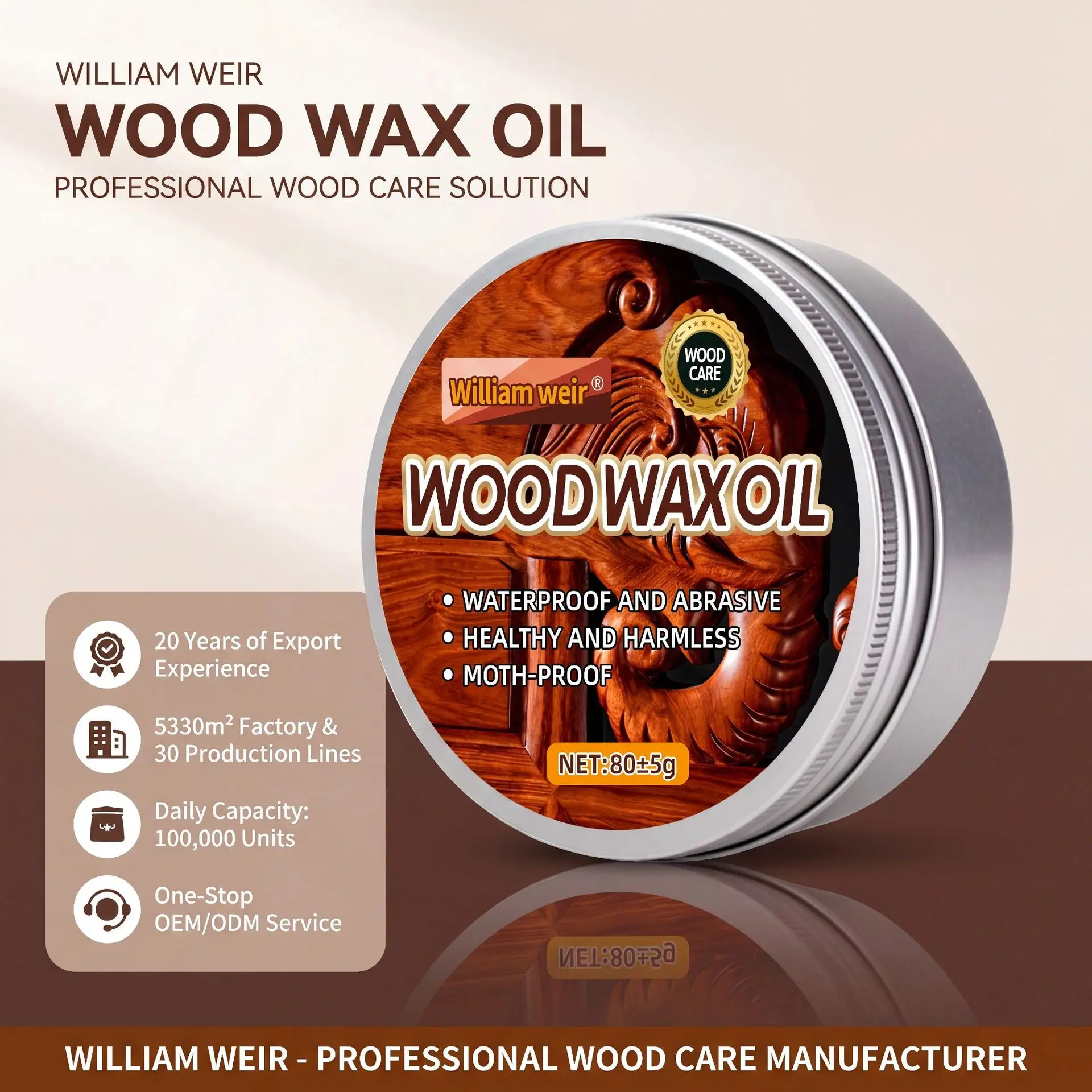80g Natural Beeswax Solid Wood Care Polishing Wax Maintenance for Car & Home Furniture, Floors, Anti-Aging, Restore Gloss
