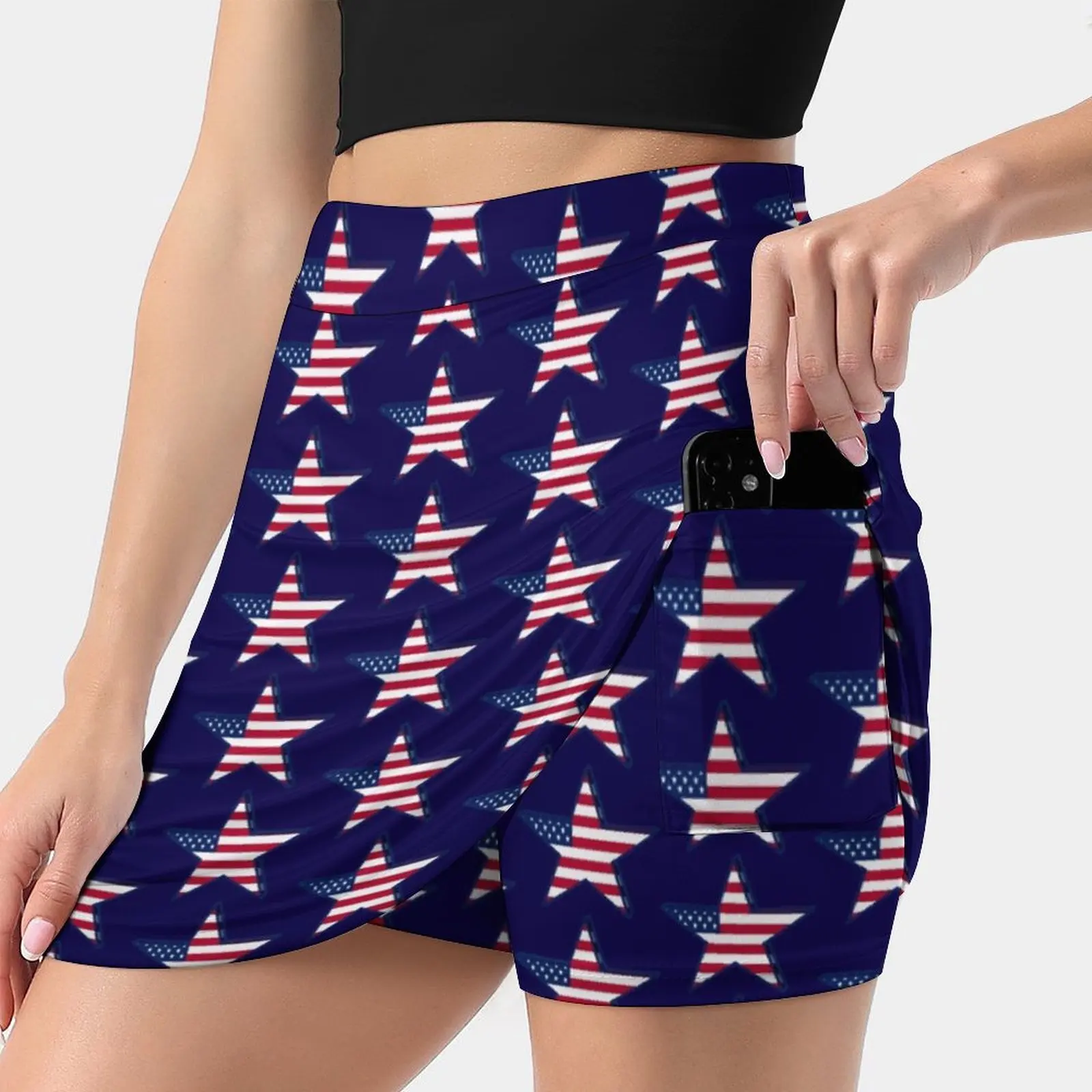 Usa Girly American Flag Star Red White Blue Patriotic Women's skirt With Hide Pocket Tennis Skirt Golf Skirts Badminton Skirts