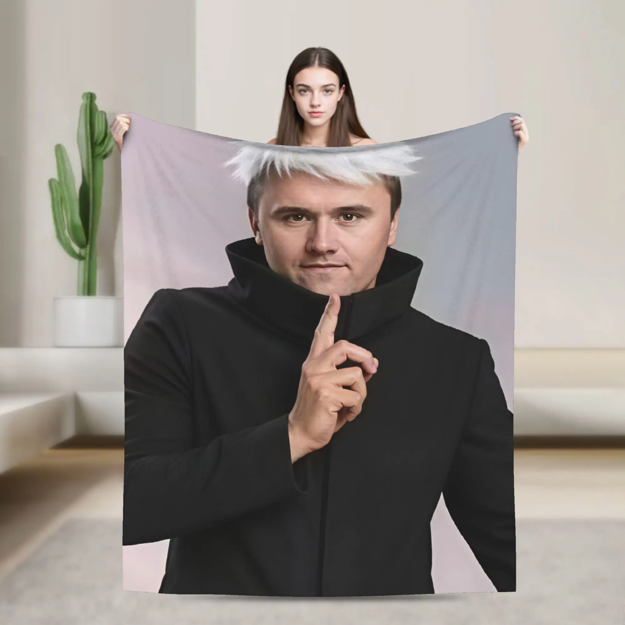 Charlie Kirk Jujutsu Funny Meme Blanket Girls  Flannel Bedding Throws For Living Room Warm Custom Quality Bedspread Present