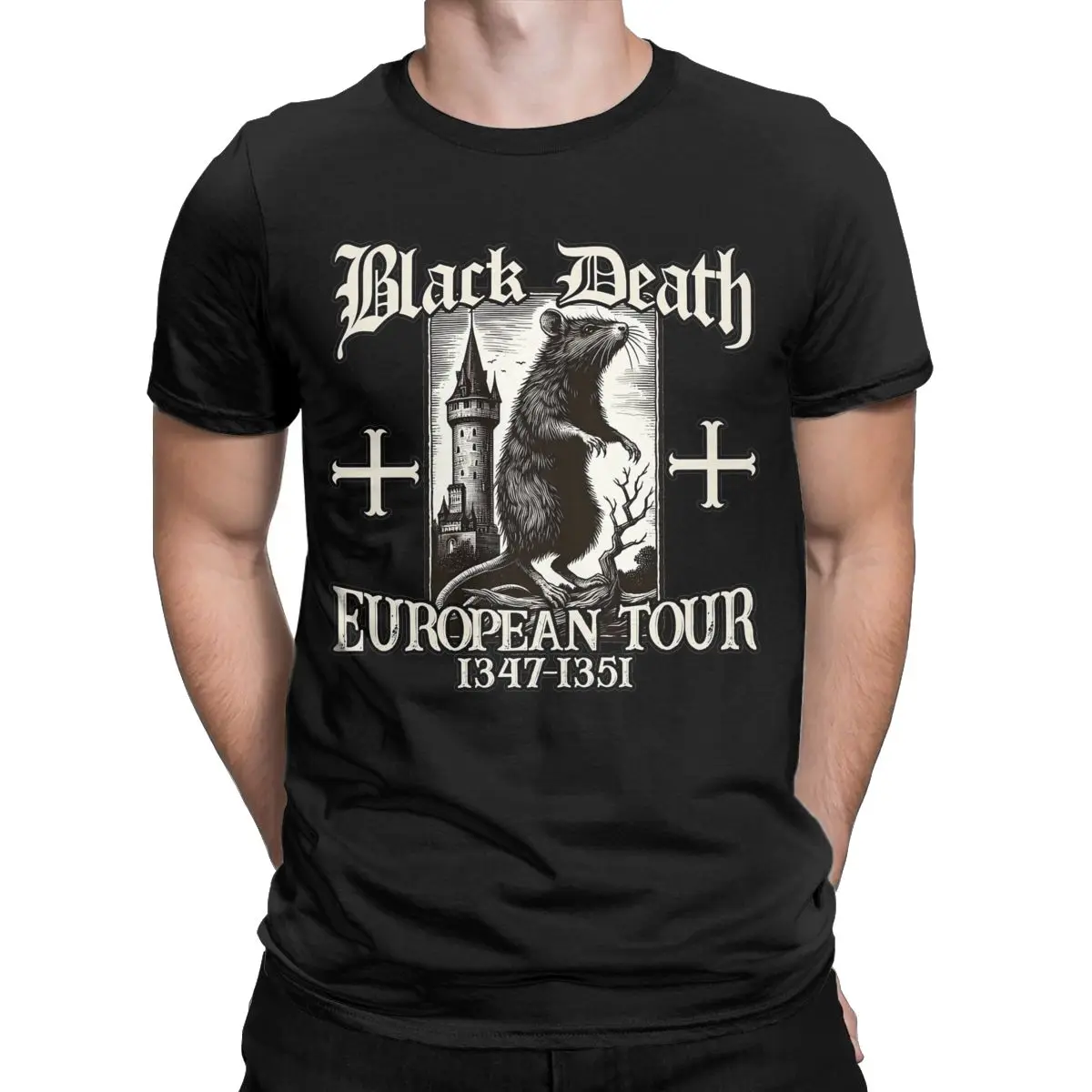 Black Death European Tour 1347-1351 Big Rat Men T Shirt Vintage Tees Short Sleeve T-Shirt Pure Cotton Plus Size Clothing