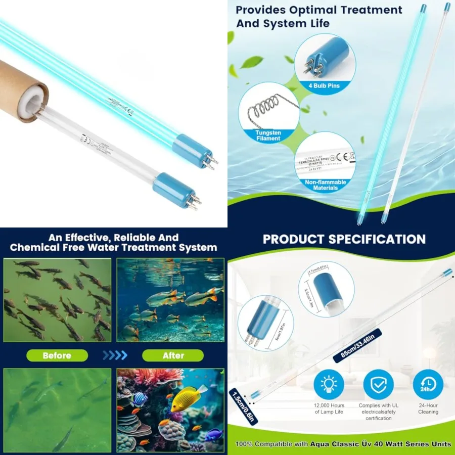40 Watt Replacement Uv Lamp for Aqua Uv Water Filter, Uv Bulb 100% Equivalent A20040 40W Uv Lamp for Aqua, Rated Time 18,000H,