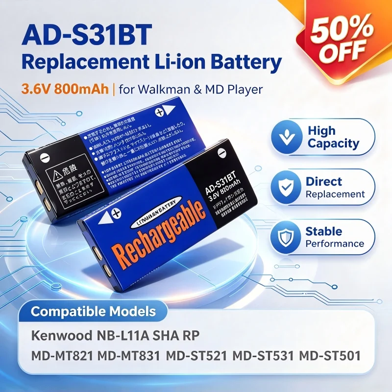 AD-S31BT 3.6V 800mAh Li-ion Replacement Battery NB-L11A for Sharp MD-MT821 MD-MT831 MD-ST521 MD-ST531 MD-ST501 MiniDisc Player