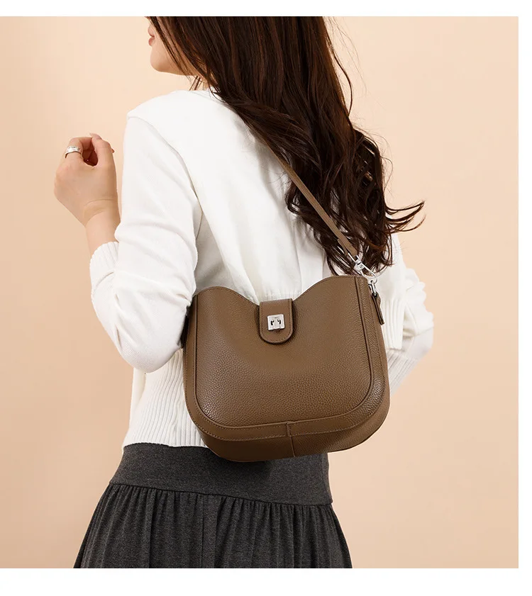 

Simple saddle bag, high-end top-grain cowhide, large-capacity commuter single-shoulder underarm crossbody women's bag