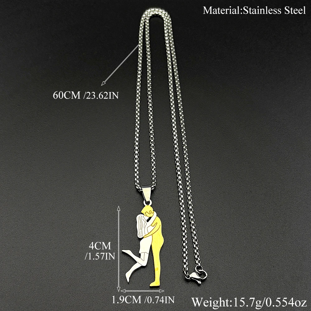 Paar-Umarmungs-Liebesanhänger Halskette Edelstahl Mischfarben Romantisches Valentinstagsgeschenk Jubiläum 2026 Neues Design Kettenschmuck – Detail 3