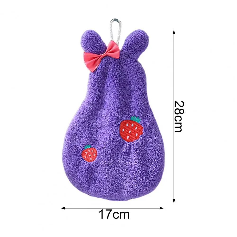 Hand Towel Super Absorbent Extra Soft with Lanyard Coral Fleece Double Layer Strawberry Print Hand Wipe Towel Bathroom