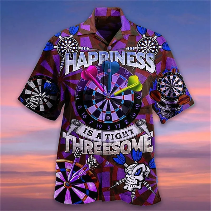 Men's Darts Printed Short Sleeved Shirts Summer Casual Lapel Shirt Hawaii Beach Vacation Shirt Men's Exquisite Printed Shirts