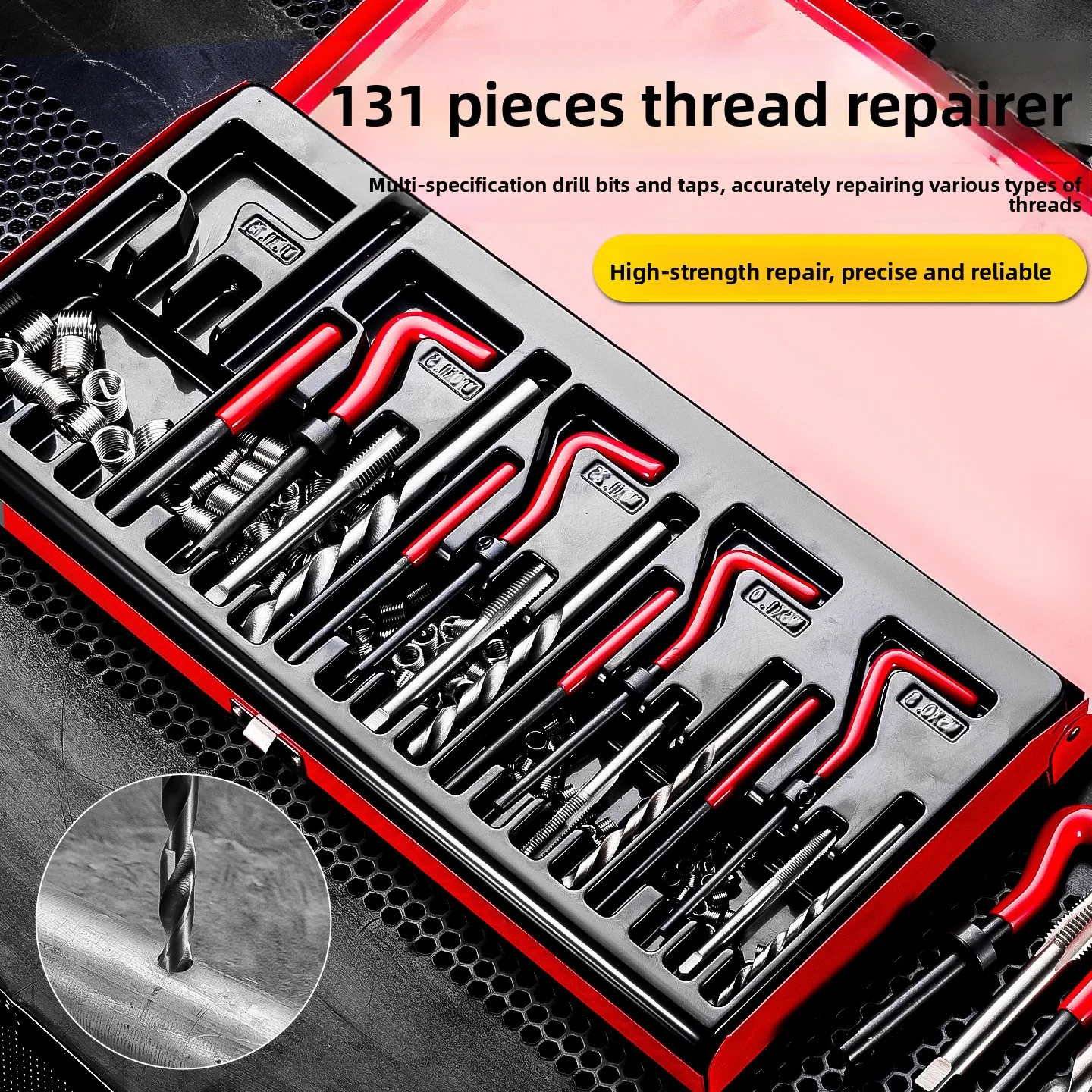 

131Pcs Red Thread Repair Tool Set - High-precision Fast Tapping Automotive Repair Kit