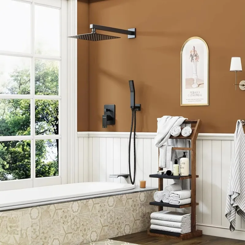 Shower System Wall Mounted Faucet Set for Bathroom With High Pressure 10'' Rain Shower Head and Handheld Shower Head Set