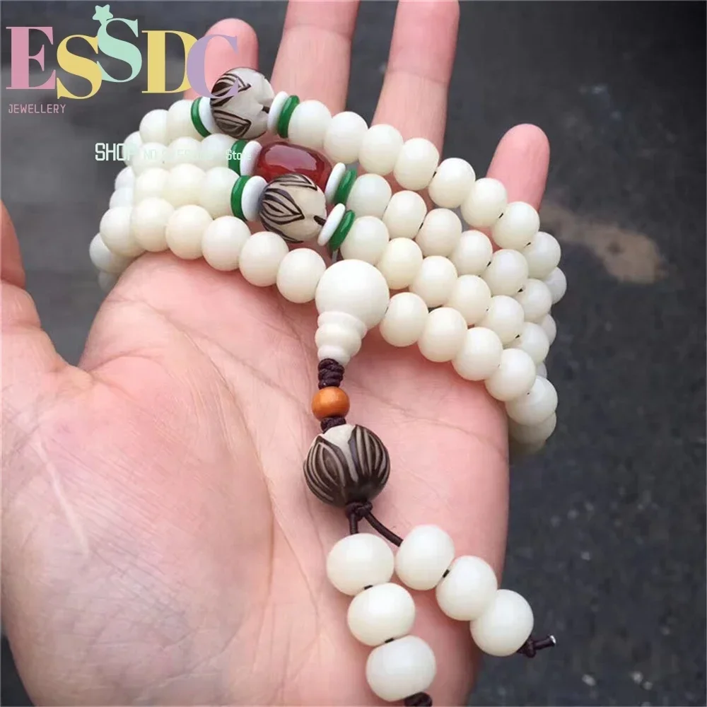 Original Design  Root 108 Mala Natural Milky White No Optimization Bodhi Beads Yoga Bracelet  jewelry for women