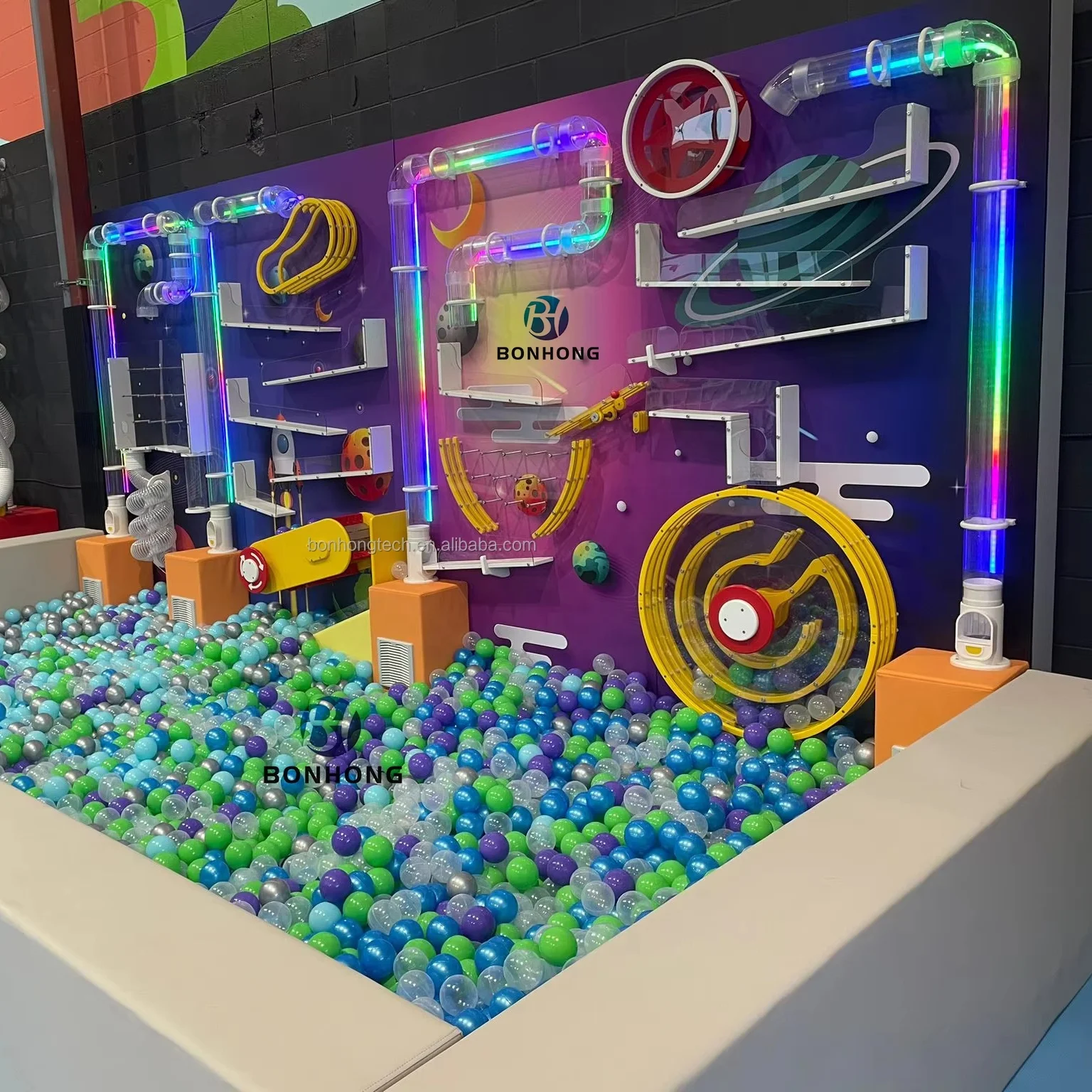 

Bonhong Wholesale Kids Science Interactive Wall Toy Ball Piping Game Indoor Soft Play Equipment for Sale