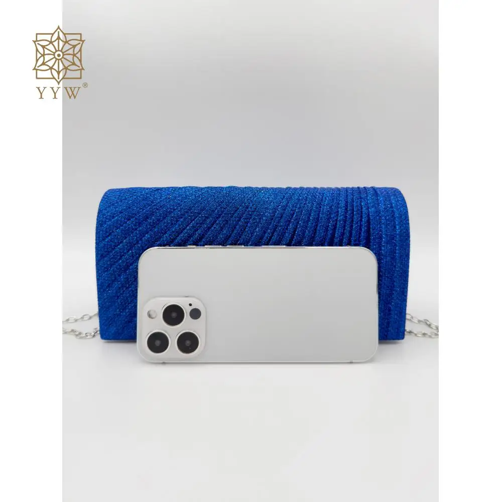 Royal Blue Clutch Bag Women Glitter Stripe Box Shape Top Handle Female Evening Purses Handbags Wedding Party Dress Purse 2023