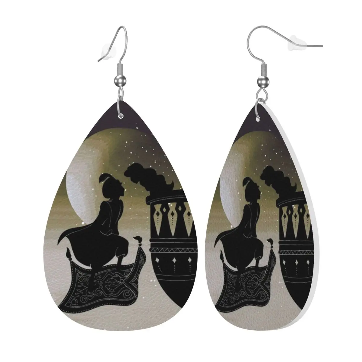 Custom Drop Dangle Earrings Cute Cartoon Aladdin Leather Teardrop Earrings PVC Leather for Gifts Dainty Jewelry