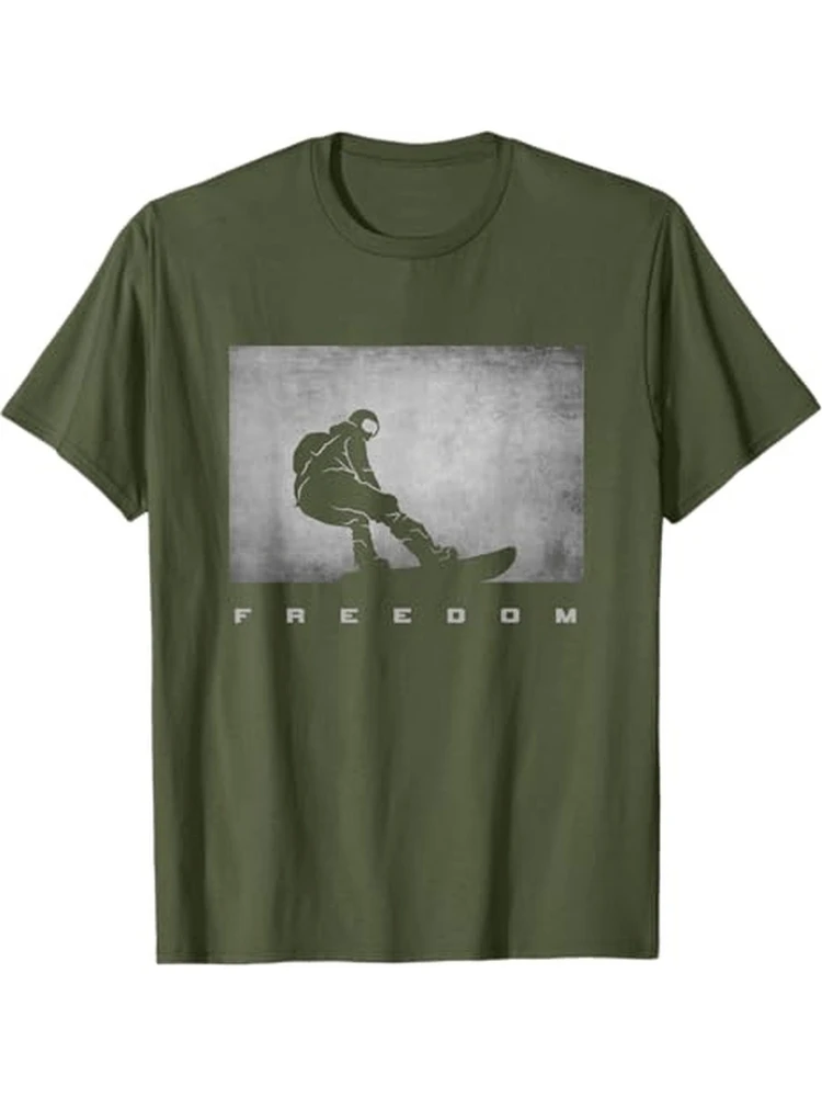 

Snowboarder Graphic- 100% Breathable Short Sleeve Tee with Snowboarder Silhouette & FREEDOM Print men's T-shirt.