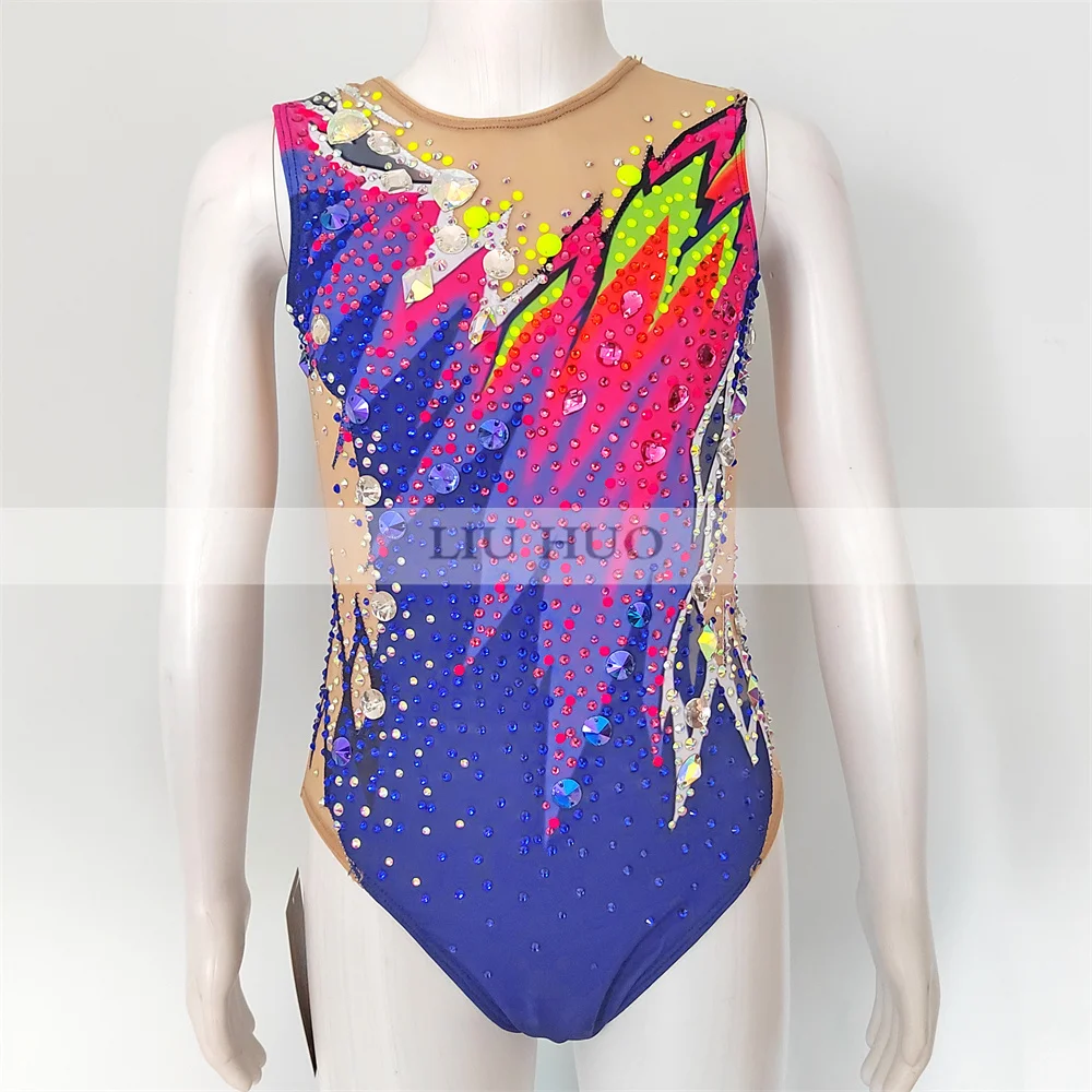 LIUHUO Rhythmic Gymnastics Leotard Customize Adult Women Girl Costume Performance Competition Dance Dress Multicolour Jumpsuit