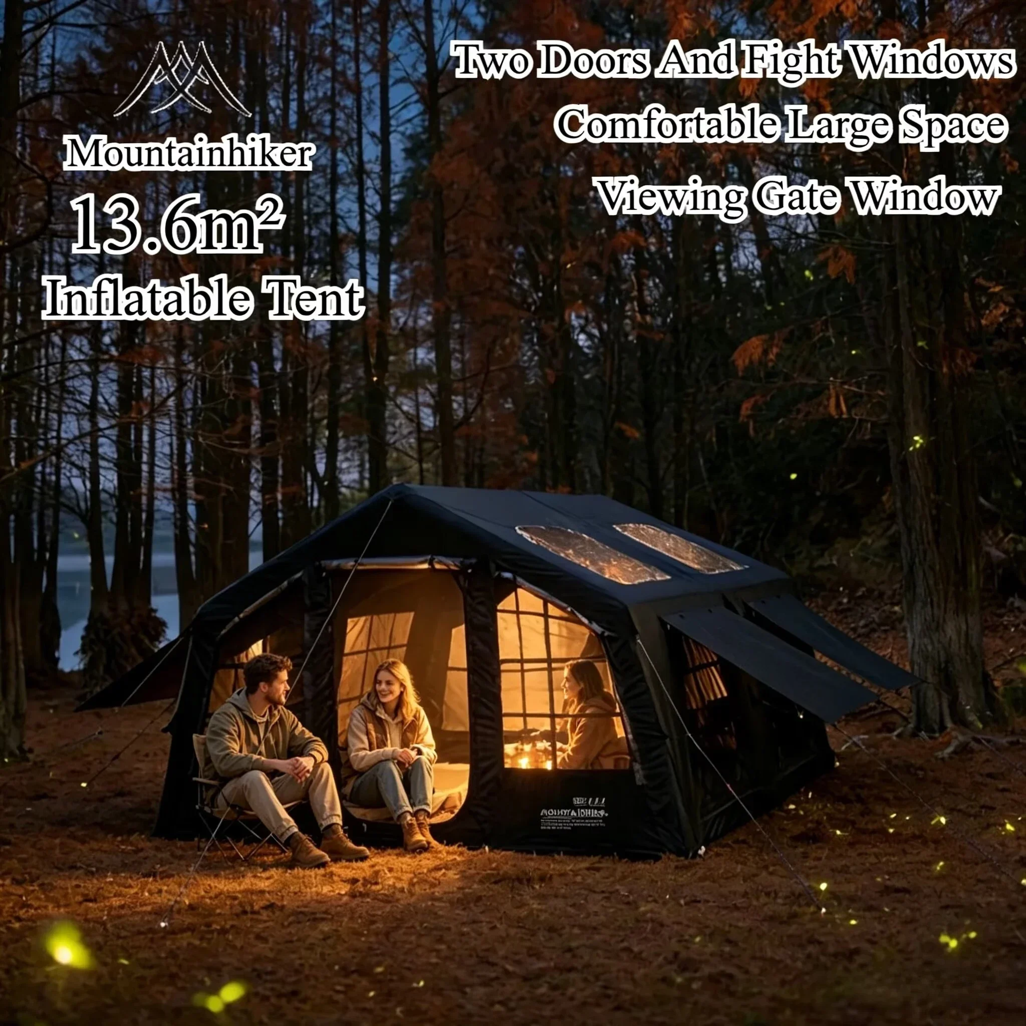 Mountainhiker Large Inflatable Tent 13.6㎡ Outdoor Camping 8-10 Person Tent Rainproof Family Awning Beach Quick Open Fishing Park