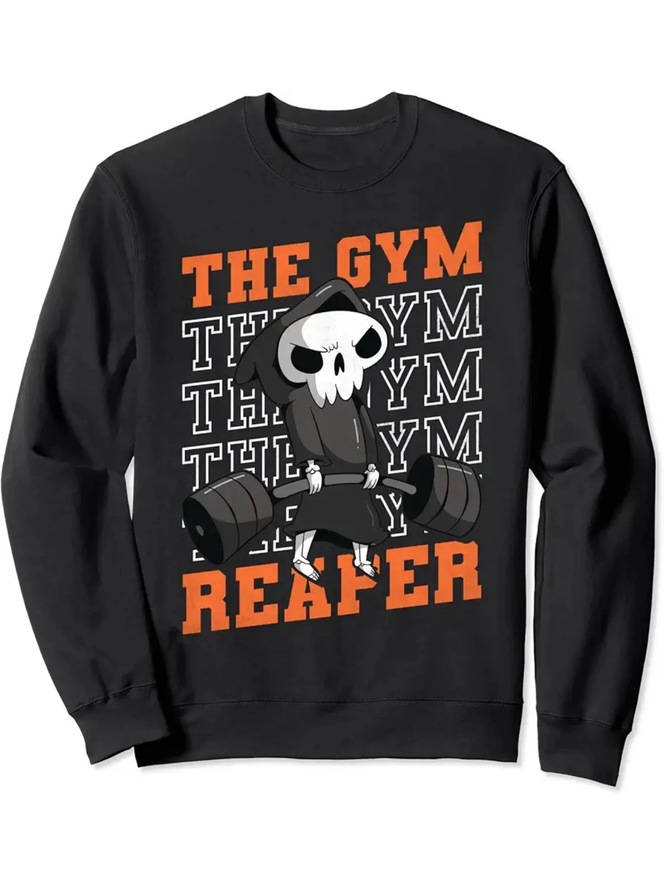 

​ ​ Мужская футболка для фитнеса Reaper Gym 2025, черная, оранжевая, с принтом скелета, с длинными рукавами, мотивация для тренировок ​