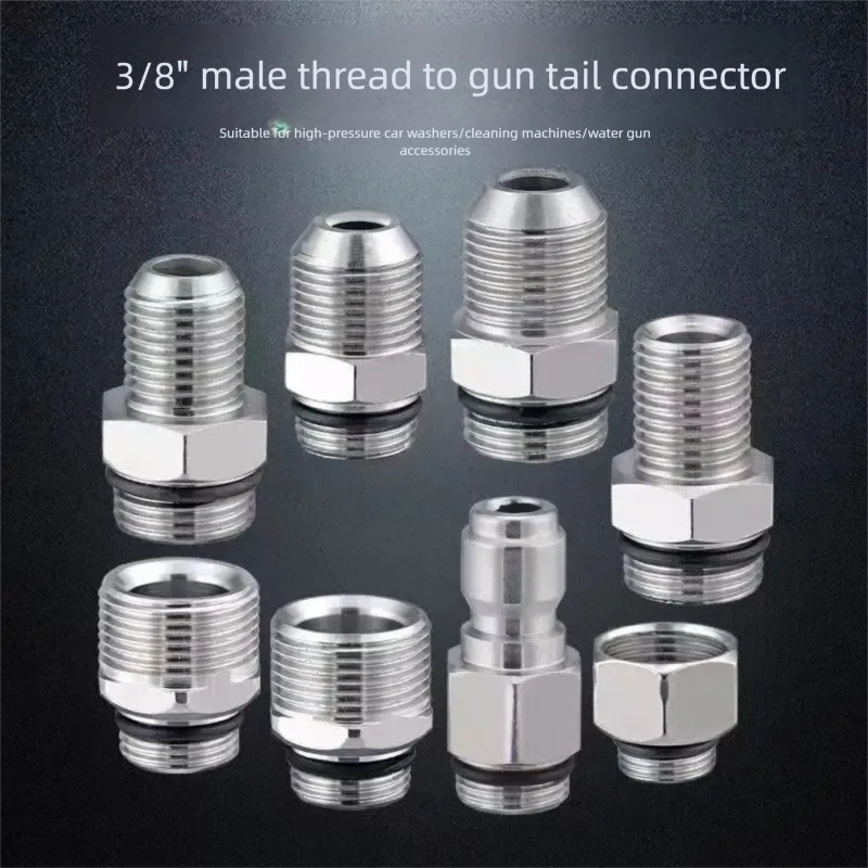 Water Gun Tail Pipe Outer Thread 3/8 Inch Stainless Steel High-Pressure Washer Conversion Quick-Connect Adapter Car Wash Machine