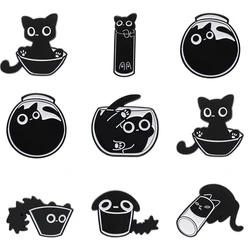 Niedliche schwarze Katze Emaille Pin Tiere lustige Kätzchen Metall Abzeichen Rucksack Cartoon benutzer definierte Frauen Kinder Revers Schmuck Geschenk Großhandel