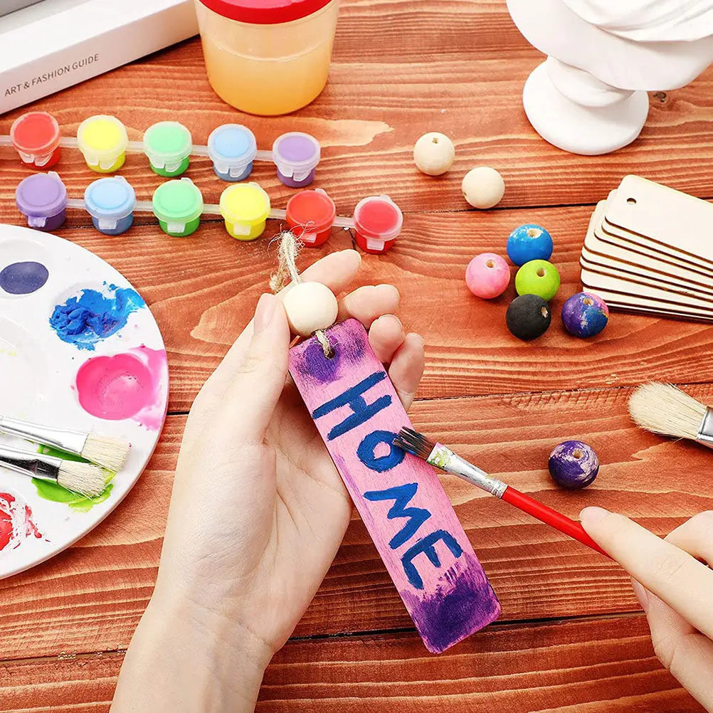 

1Set Wooden Blank Bookmarks Thick DIY Wood Book Page Markers with Hole for Beads Rope Graffiti Stationery Gift Graduation
