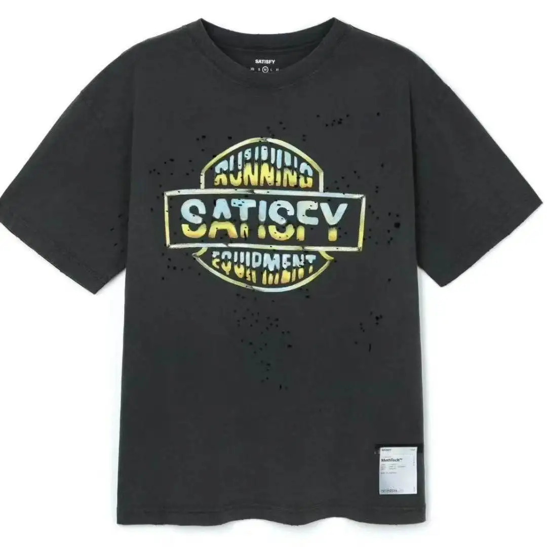 SAT Running Vintage Logo Distressed Short Sleeve Wind Vent Long Marathon Running T-Shirt