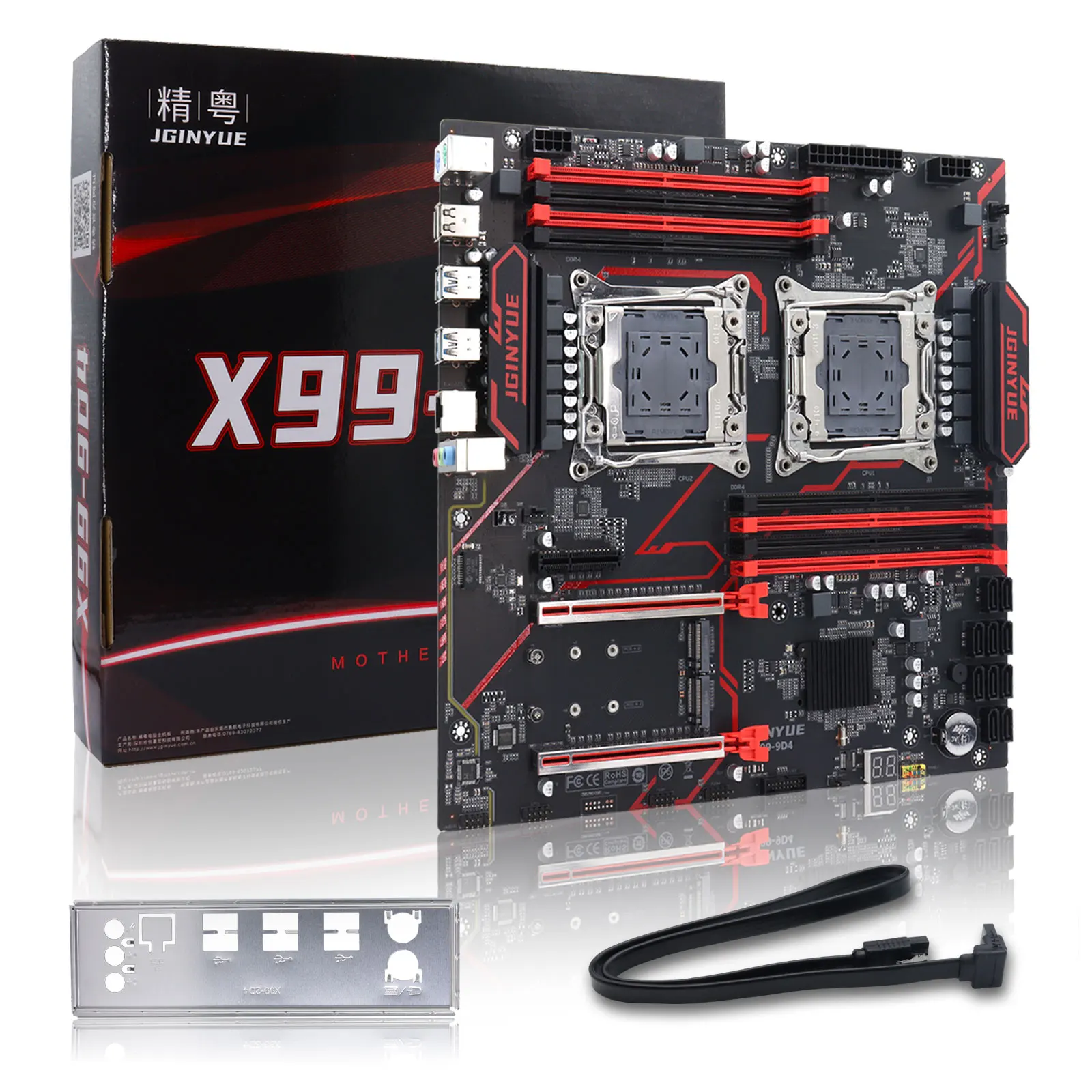 JGINYUE X99‑9D4 Dual LGA2011‑3 Server-Motherboard E‑ATX für Xeon E5 V3 8×DDR4 256GB ECC RAM 2 M.2 NVME 10 SATA3.0 Multi‑GPU Mini