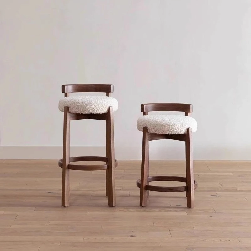 Nordic Vintage Bar Stool - Stylish Makeup Chair with Backrest, Solid Wood Dining Chair for Modern Home Use stool chair