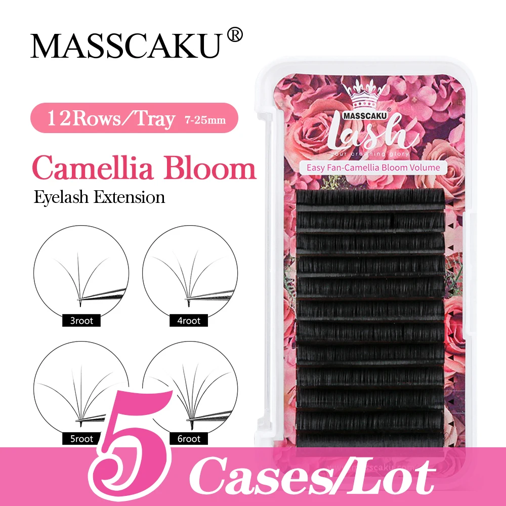 

5case/lot High Quality Masscaku 12Lines Rapid Blooming Pre-bonded Volume Eyelashes Extension Individual Custom Logo Eyelash