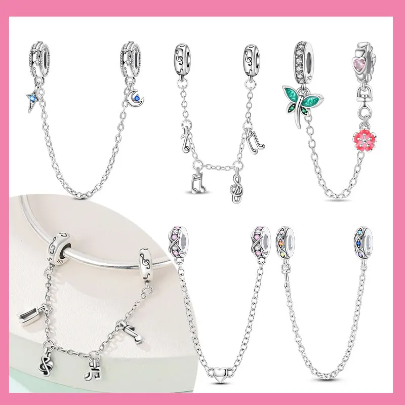 

Hot Sale 925 Sterling Silver Beads Animal Dragonfly Flowers Safety Chain Charm Original Bracelet for Women Jewelry Gift