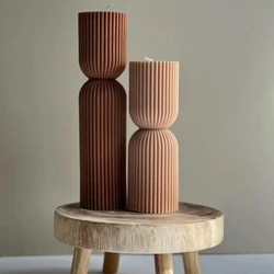Upgraded geometric stripe cylindrical candle silicone mold Roman stripe cylindrical candle silicone mold Tall Pillar Candle Mold