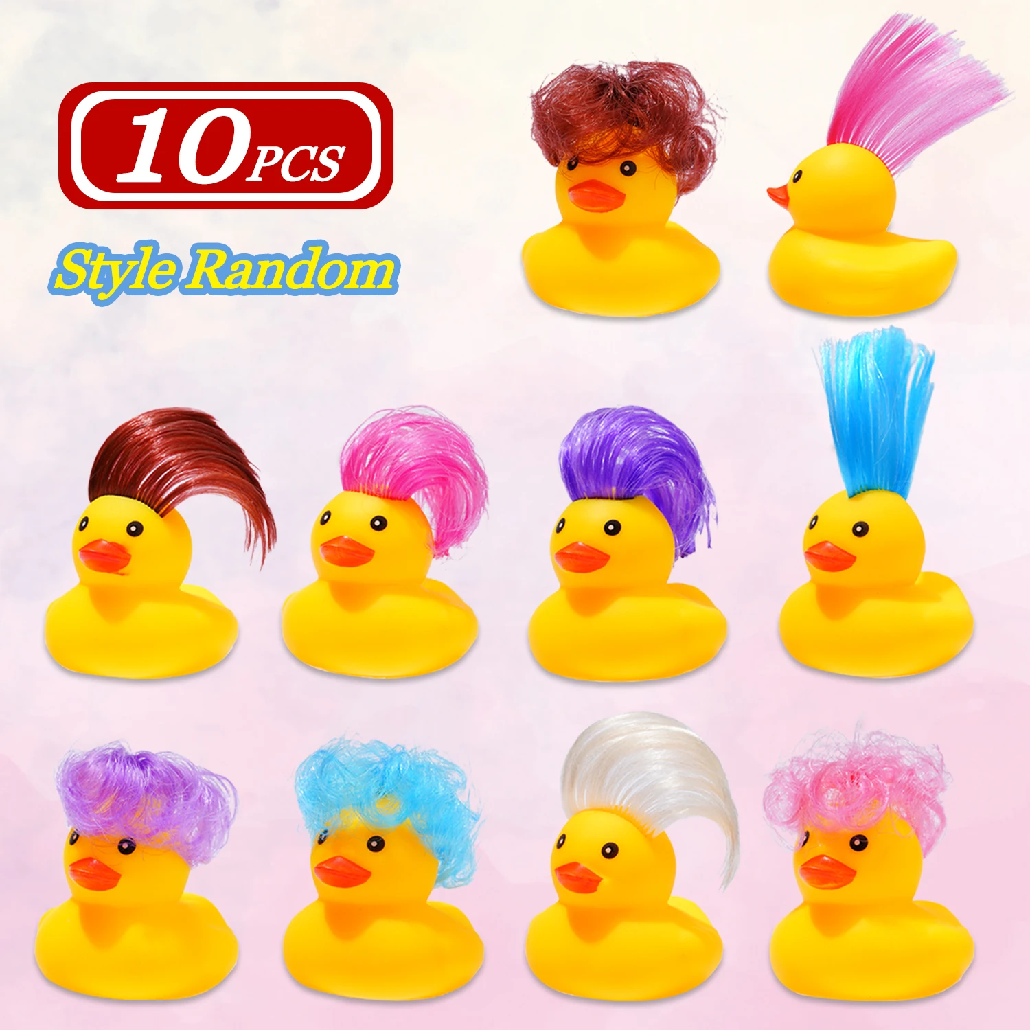 10 Pcs Rubber Ducks Bath Toys with Wig, Cute&Funny Small Rubber DucksToys for Birthday Pool Holiday Cruise Party (Random Style)