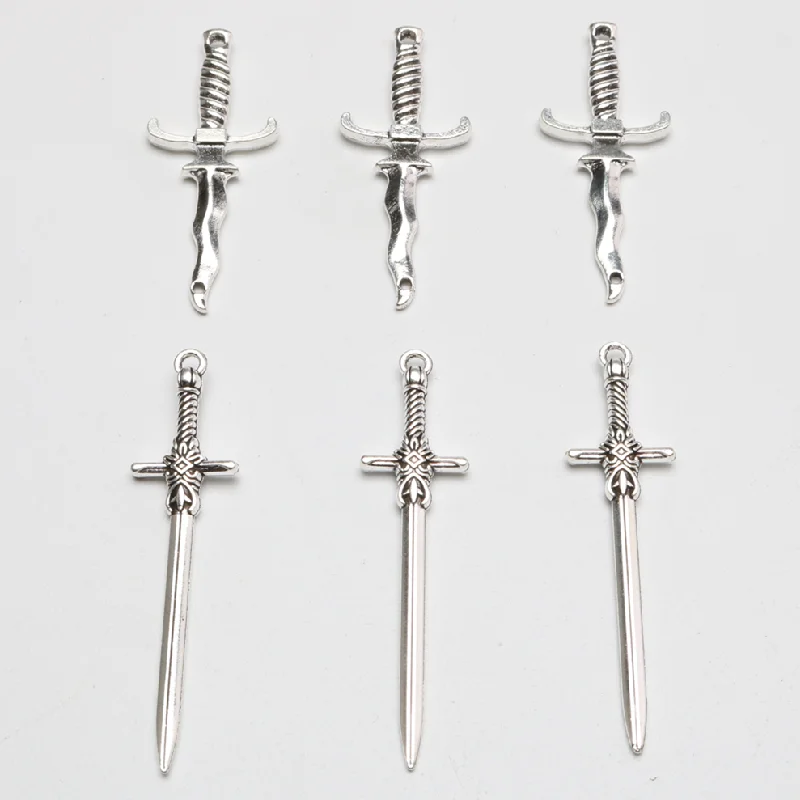 20pcs Mix Silver Plated Sword and Serpentine Dagger Alloy Pendant DIY Charms Hip Hop Earrings Necklace Metal Accessories P1583