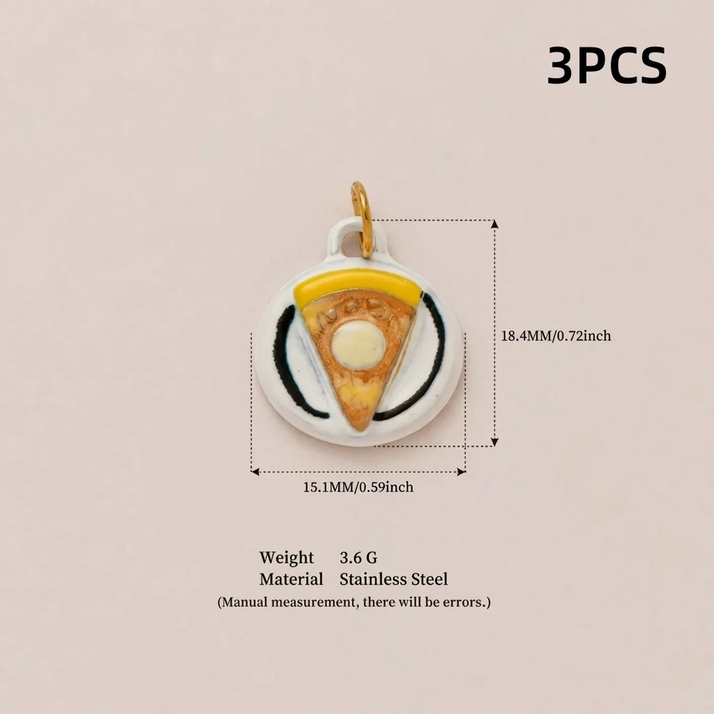 3 Stück einfache neue Donut-Pizza-Anhänger aus 316er Edelstahl, wasserdicht, farbbeständig, DIY-Anhänger für Schmuck. – Detail 6