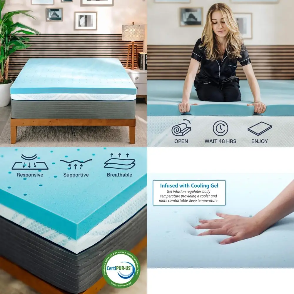 

gel-infused memory foam twin mattress topper, 4-inch ventilated design