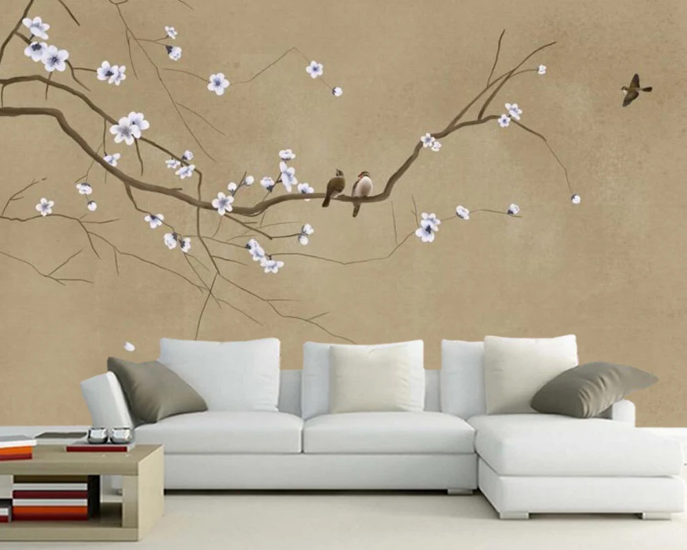 

Custom Chinese style flower and bird retro plum Bossom art wallpaper,living room tv wall bedroom home decor restaurant mural