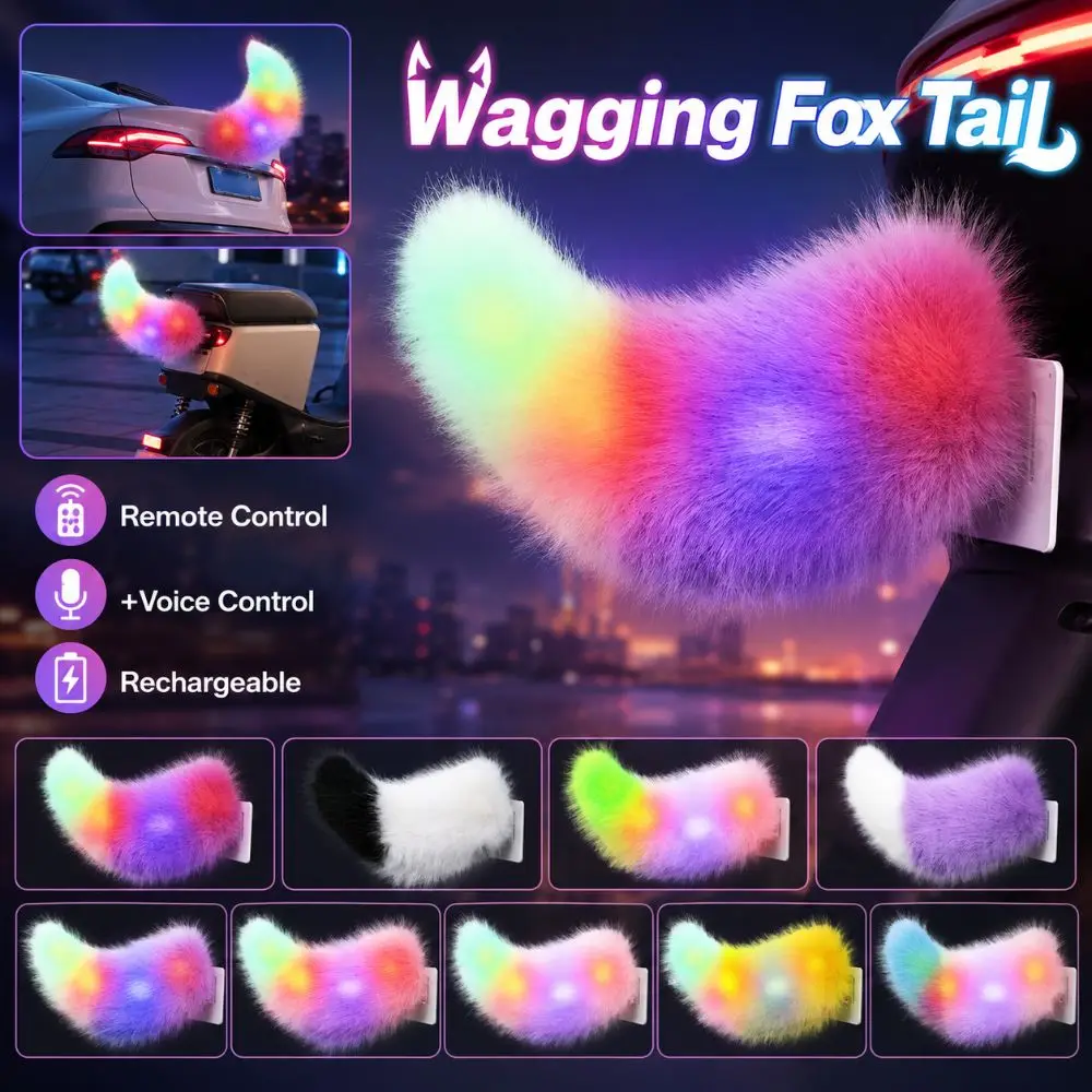Colorful Lights Remote Control Electric Car Tail Fluffy Realistic Bicycle Wagging Moving Tail Self-adhesive Rechargeable