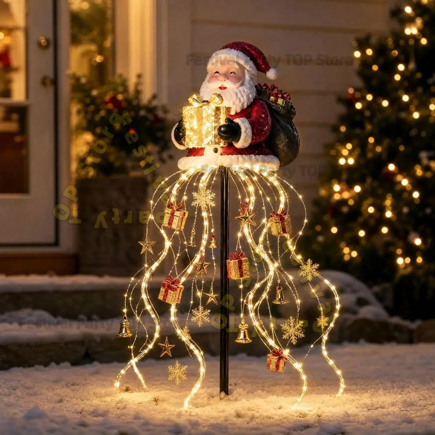 New Santa Claus Magic Fountain - Flowing Snowflake LED Christmas Garden Light, Festival Stake Light for Lawn Patio Walkway