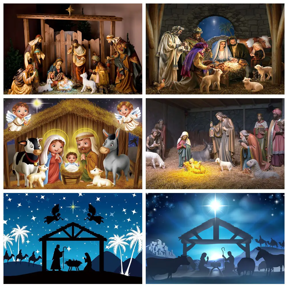 

Christmas Birth of Jesus Backdrop Nativity Scene Night Christian Holy Cross Bible Xmas Party Photography Background Photo Studio