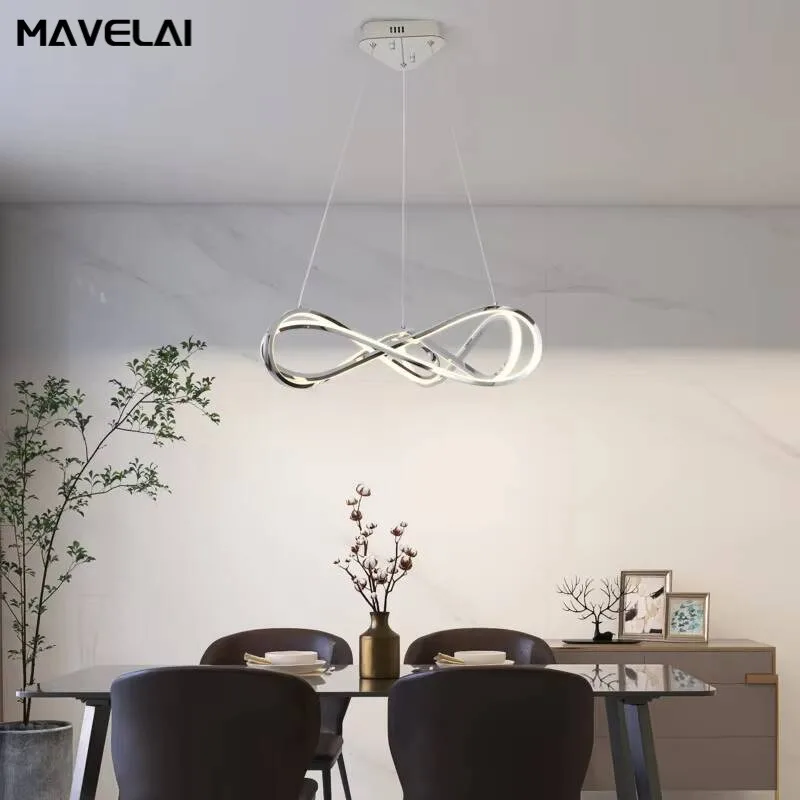 Modern Curved Led Chandelier Living Room Bedroom Dining Room Kitchen Bar Electroplating Color Art Remote Control Chandelier