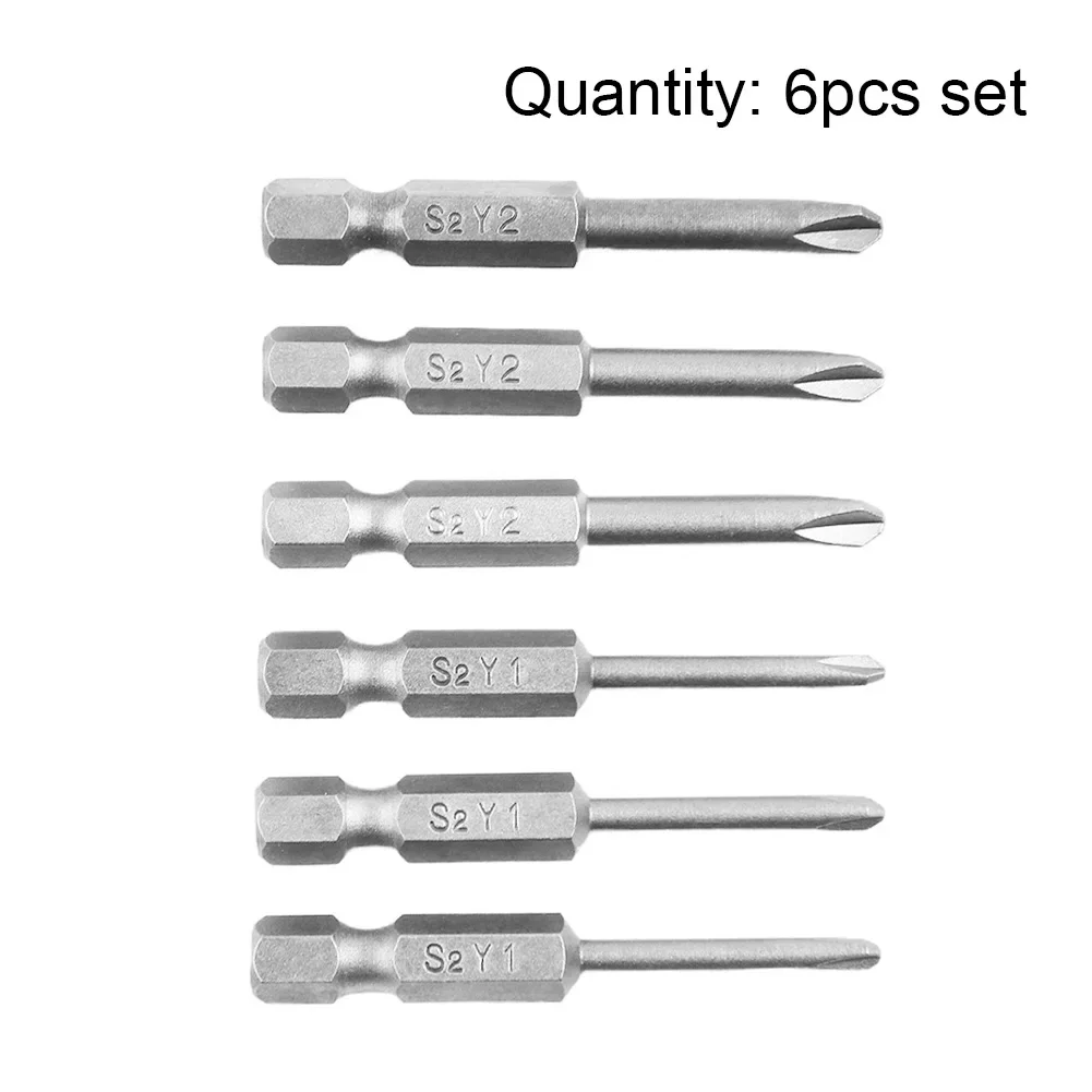 6pcs 50mm Y Shaped Screwdriver Bits 1/4” Hex Shank Y Tip Head Screwdriver Bits Set Y1 Y2 Screwdriver Bits For Y Type Screws Bit